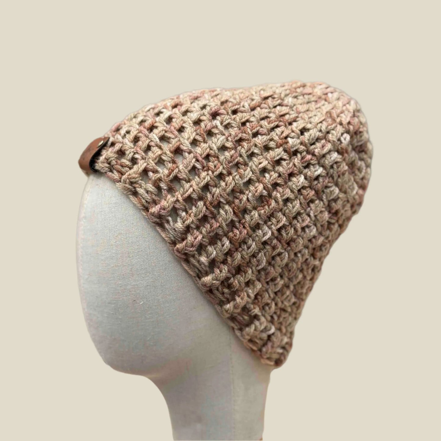 Bulky Multi Brown Double Crochet 2cm Rib Child Slouchy Beanie 43-57cm H 27cm
