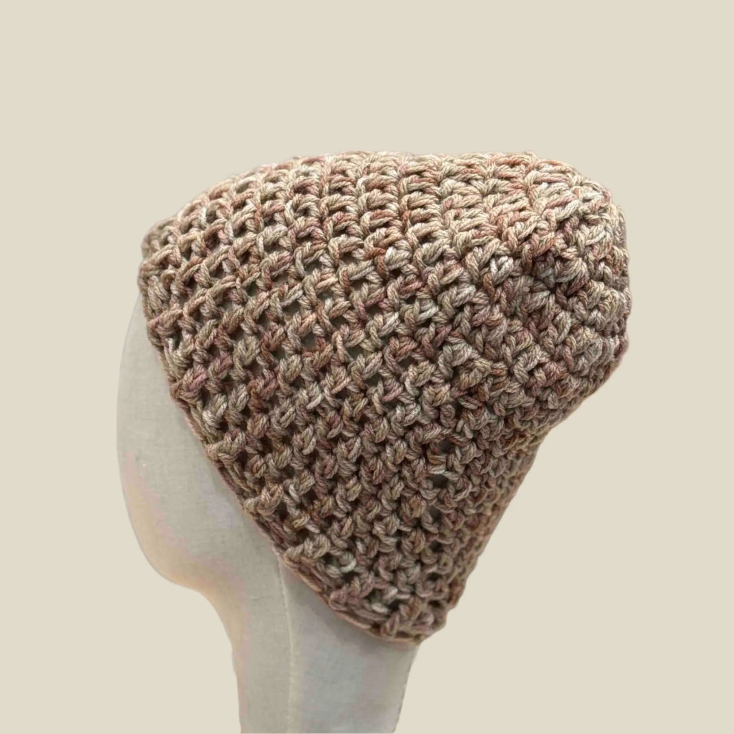 Bulky Multi Brown Double Crochet 2cm Rib Child Slouchy Beanie 43-57cm H 27cm