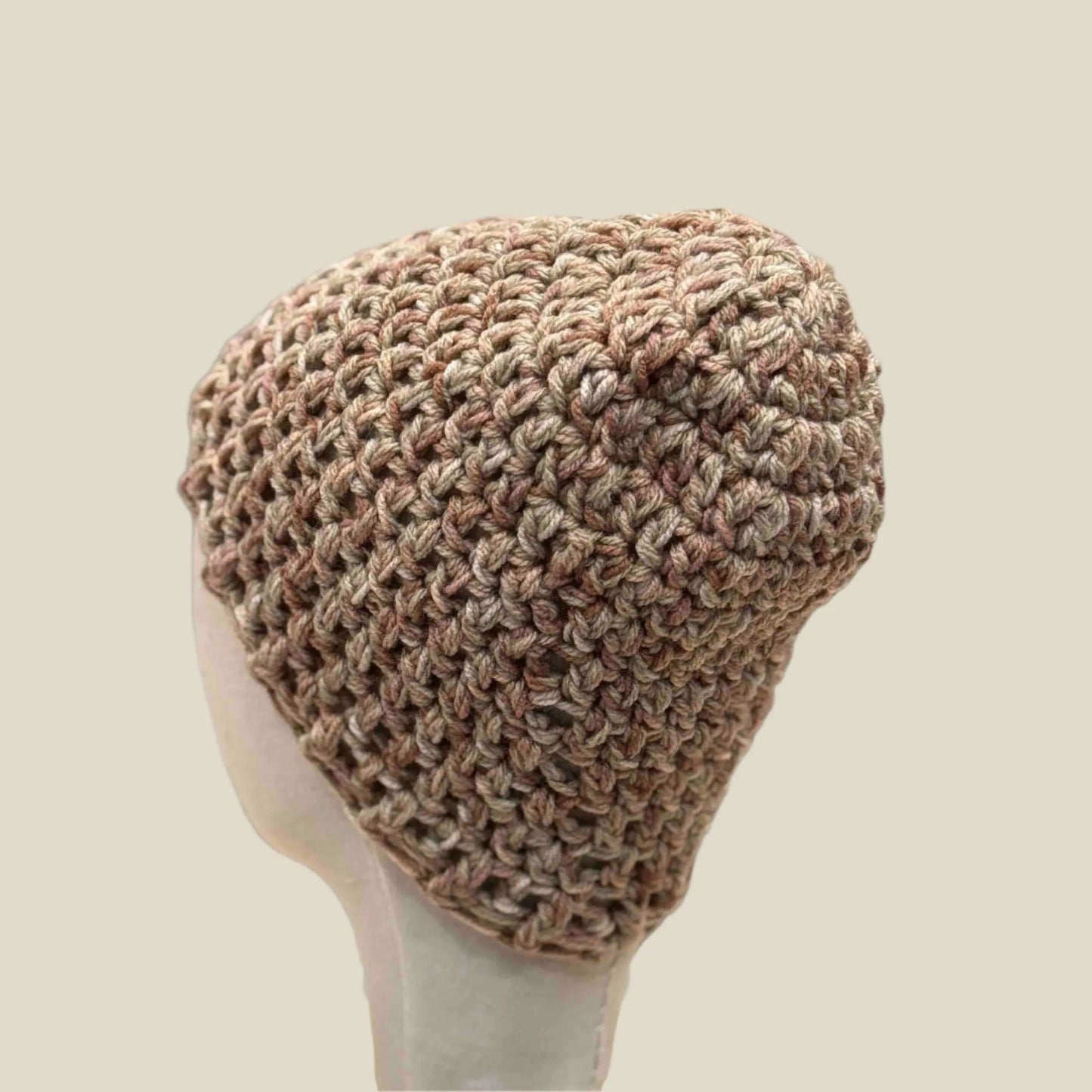 Bulky Multi Brown Double Crochet 2cm Rib Child Slouchy Beanie 43-57cm H 27cm
