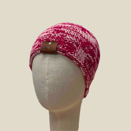 Bulky Multi Pinks Knit 5cm Rib Child/Adult Beanie 47-60cm H 20cm HeyBou - Made by Lisa