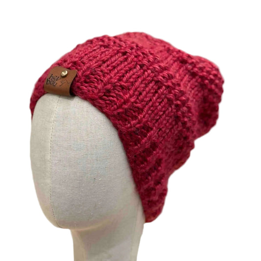 Bulky Red 2 Patterned 5cm Rib Knit Child/Adult Slouchy Beanie 42-60cm H 25cm HeyBou - Made by Lisa