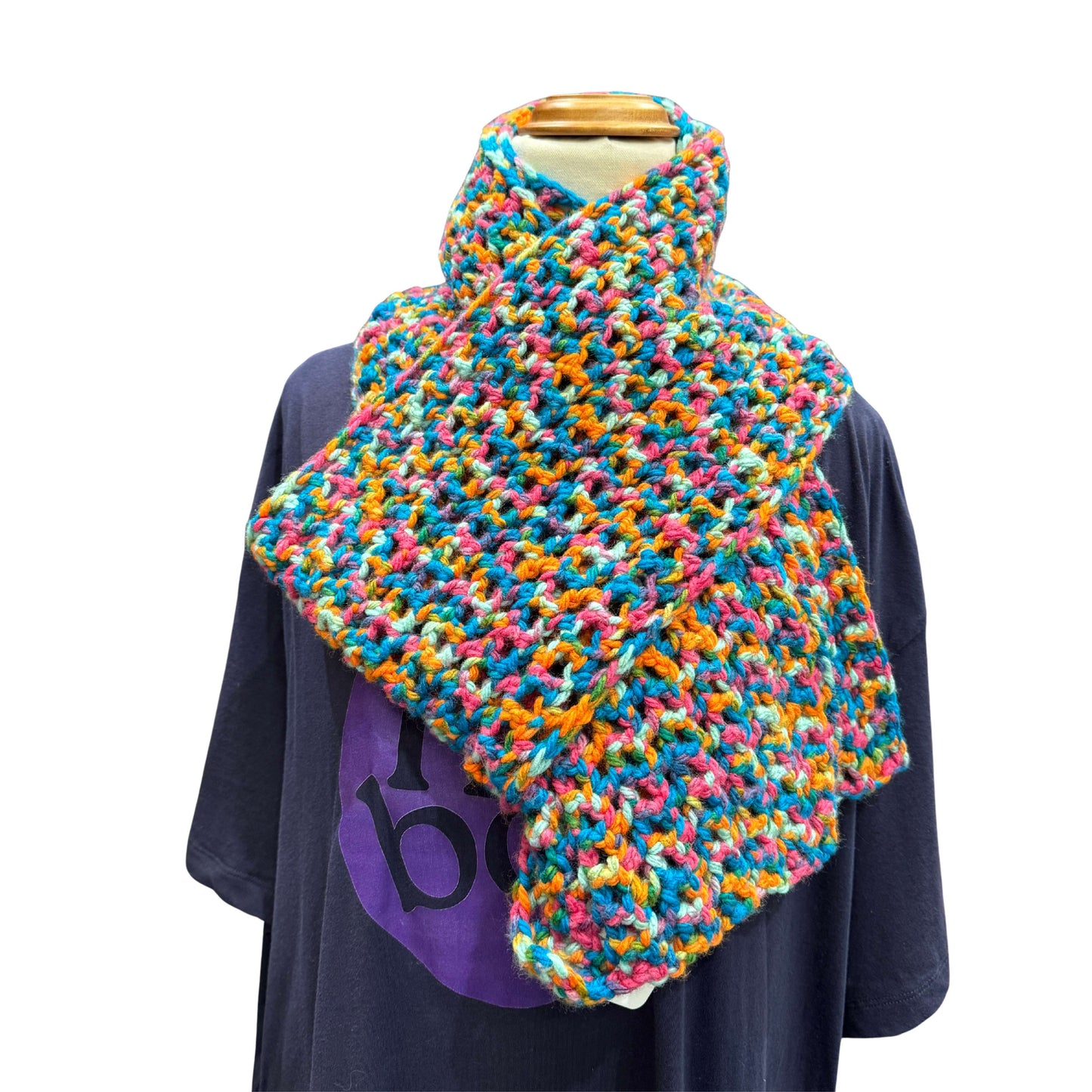 Bulky Multi Pink Blues Greens Orange Scarf HeyBou