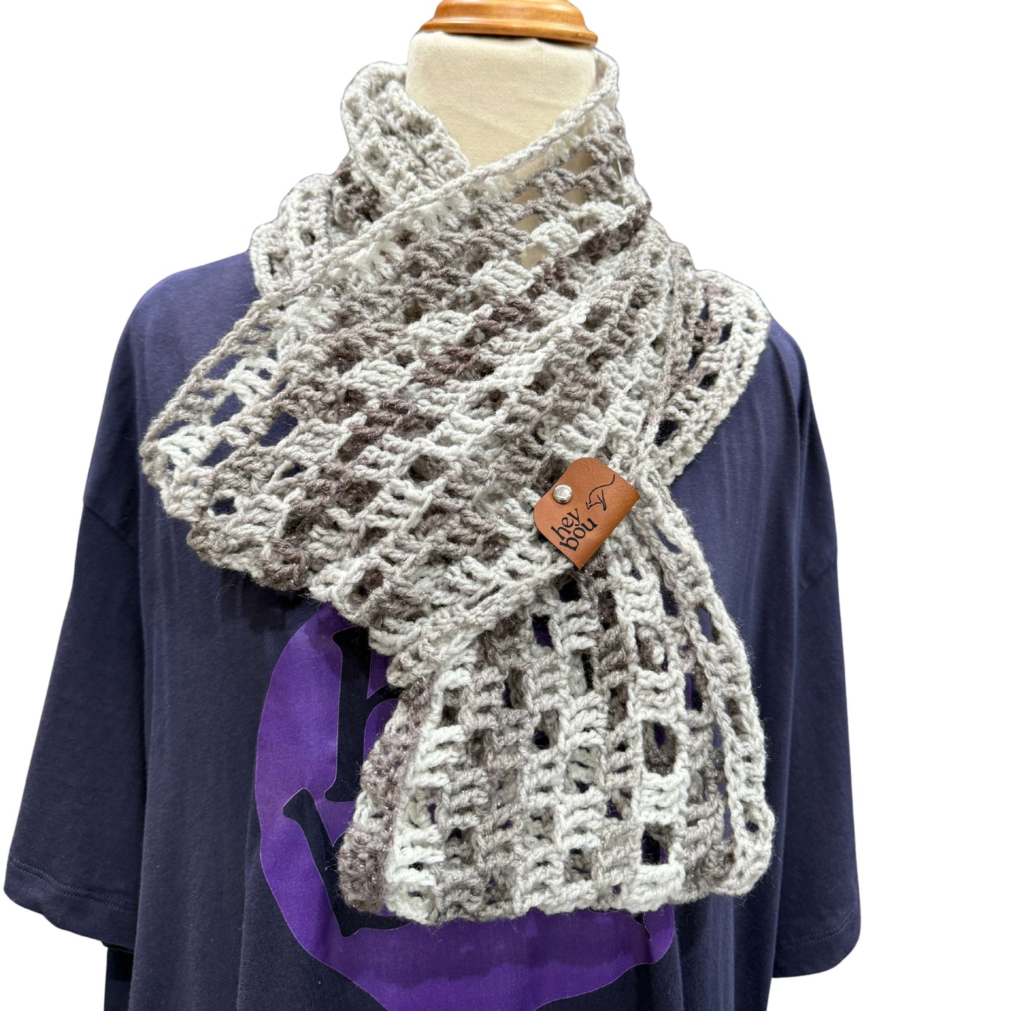 Circular Sparkle Greys Treble Crochet Scarf 192cm x 22cm HeyBou - Made by Lisa
