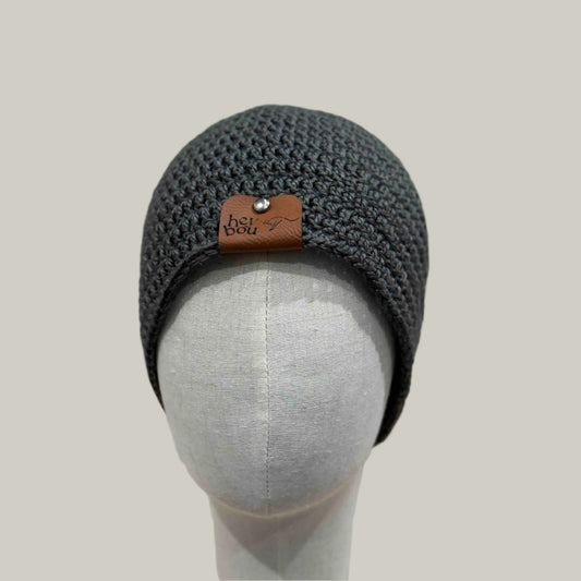 Dark Grey Double Crochet Adult Beanie 54-70cm H 21cm HeyBou