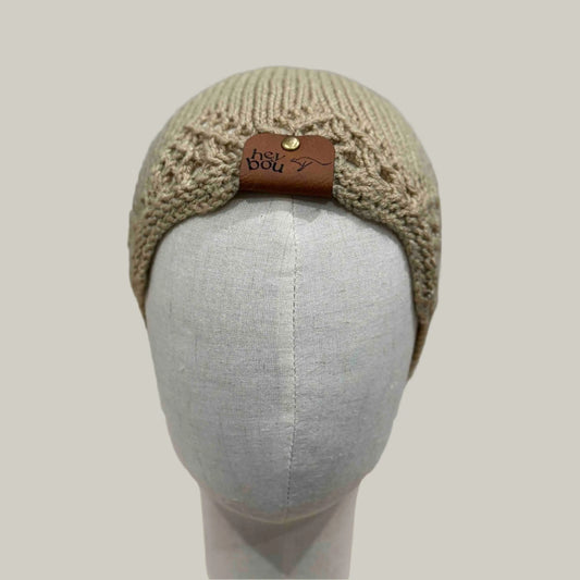 Fawn Knitted Lace Edge Adult Beanie 52-69cm H 20cm HeyBou - Made by Lisa
