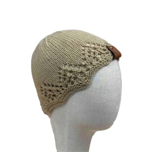 Fawn Knitted Lace Edge Adult Beanie 52-69cm H 20cm HeyBou - Made by Lisa