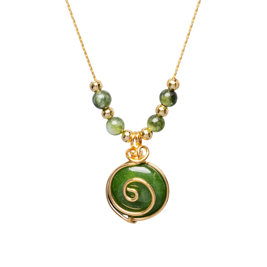 Gold Plated Circle Natural Stone Agate Swirl w Beads Necklaces Hey Bou