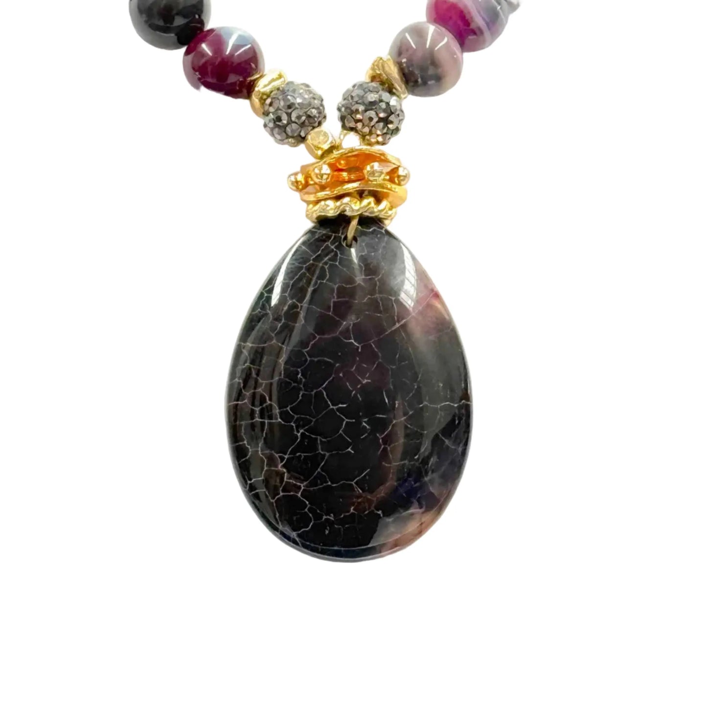 Gold Plated Natural Large Amethyst Agate and Bead Necklace Hey Bou