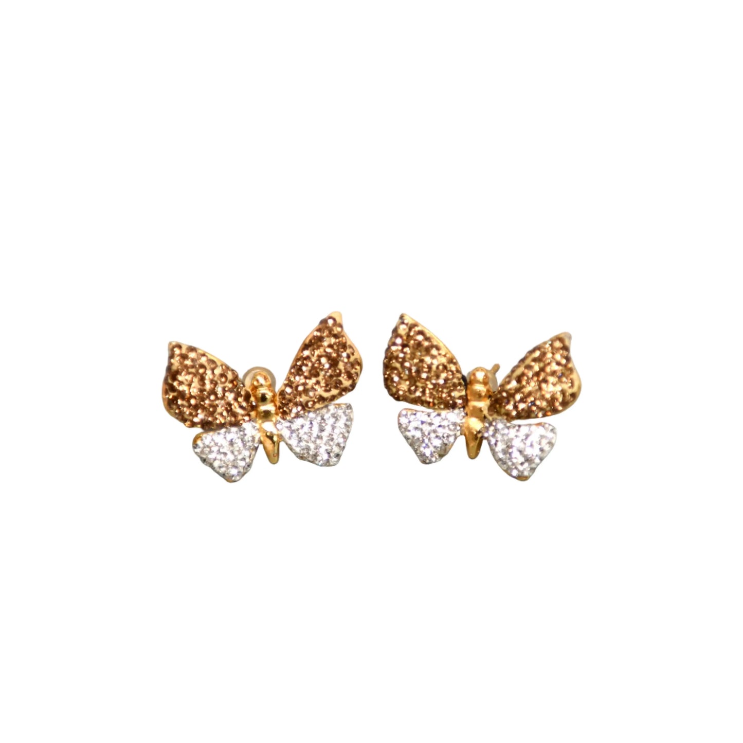 Gold & White Zirconia Butterfly Earrings