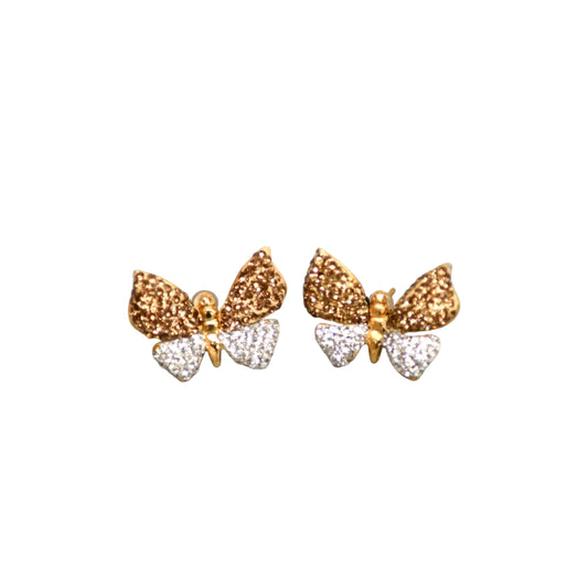 Gold & White Zirconia Butterfly Earrings