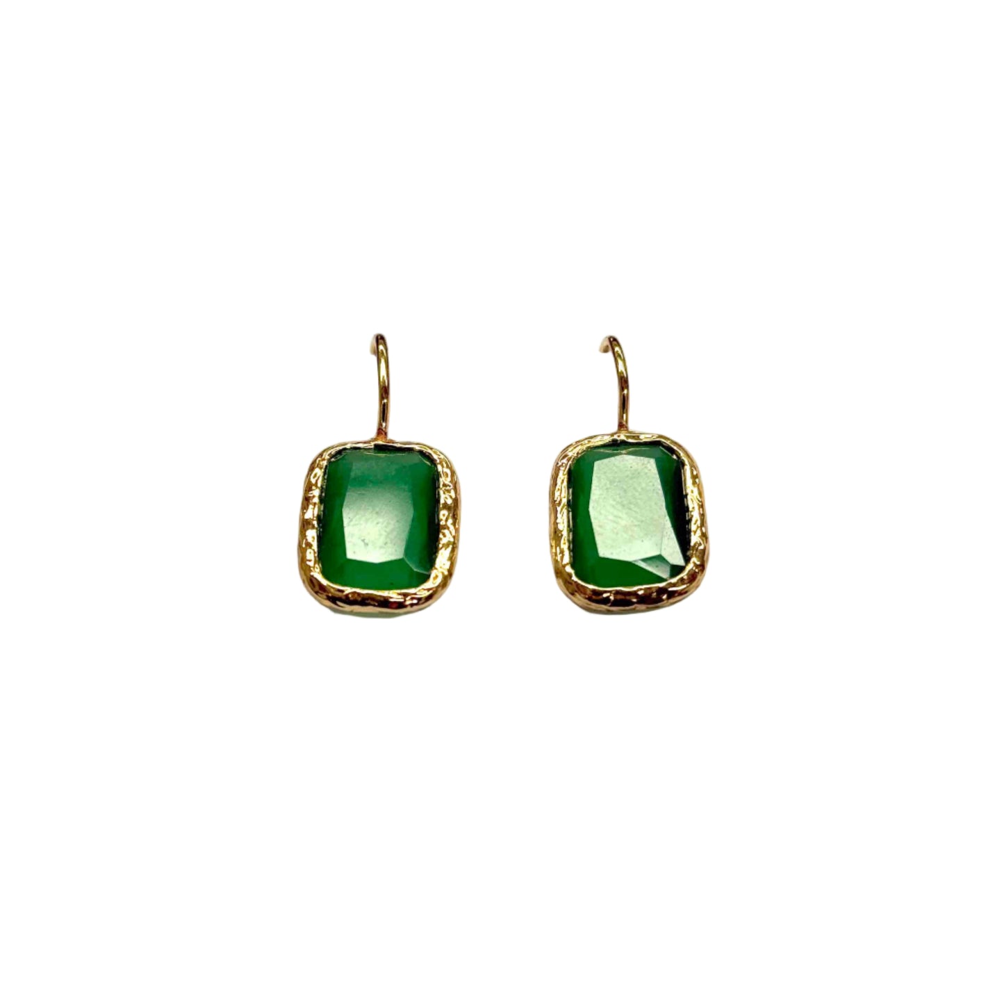 Gold Plated Green Rectangular Cat Eye Earrings