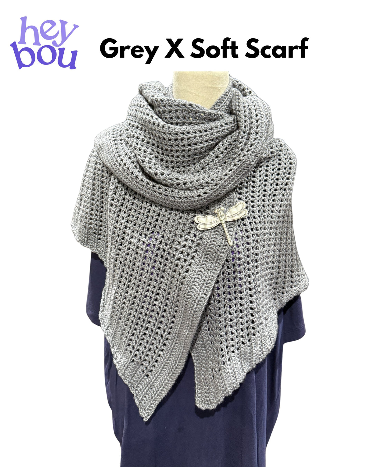 Handmade Grey X Soft Crochet Scarf | Hey Bou
