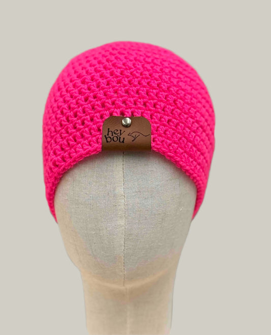 Hot Pink Double Crochet Adult Beanie 51-64cm H 21cm HeyBou - Made by Lisa