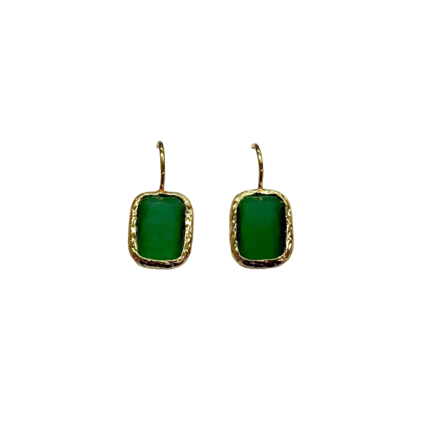 Gold Plated Green Rectangular Cat Eye Earrings