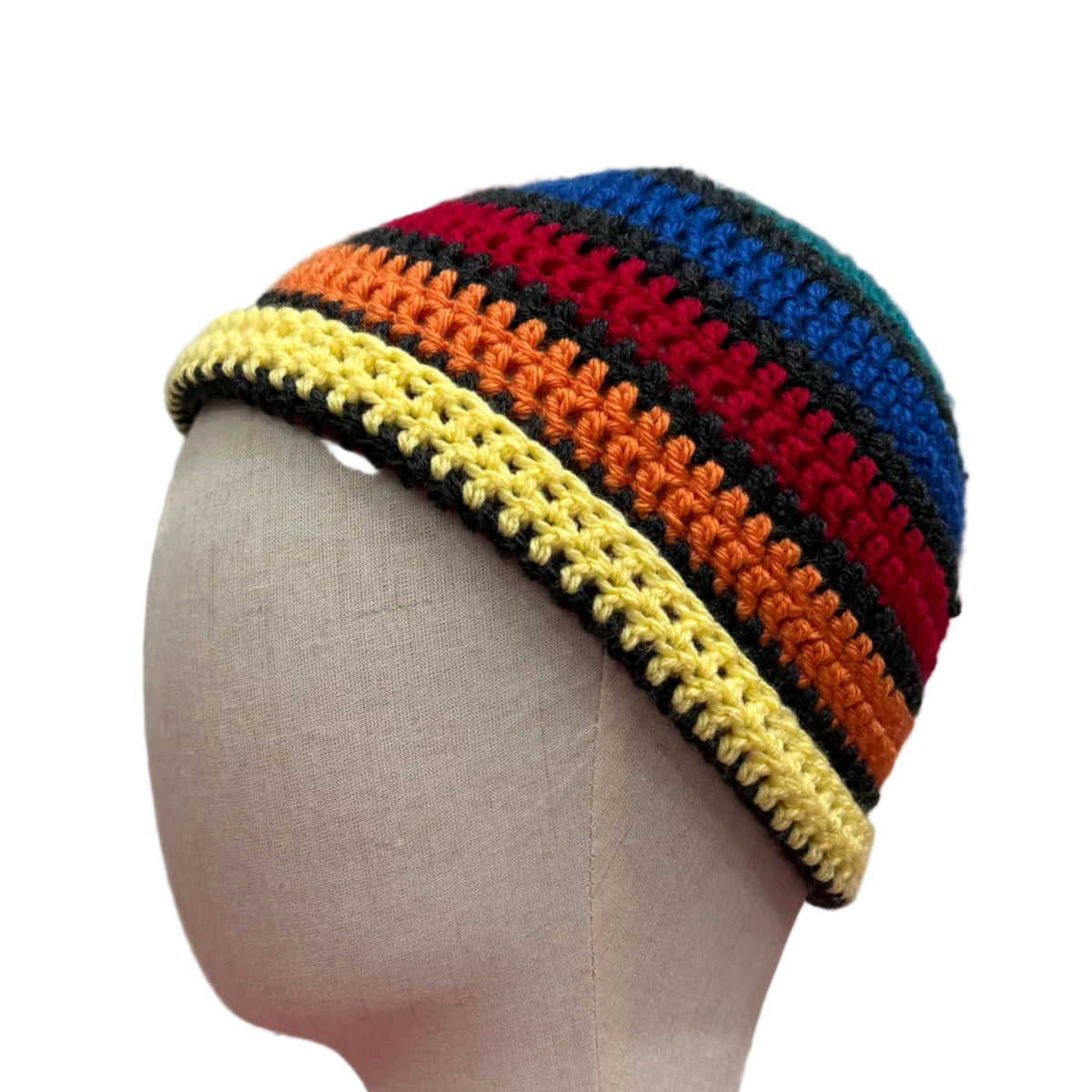 8 Colour Yellow Striped Adult Beanie