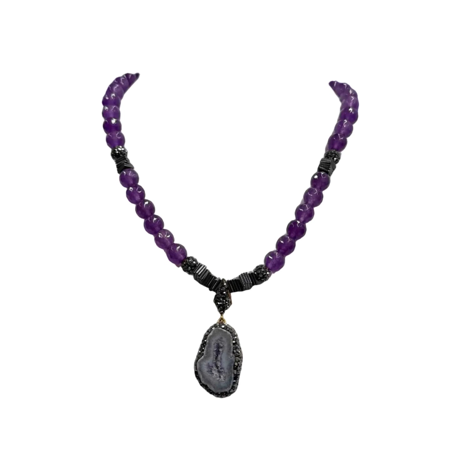 Gold Plated Natural Light Amethyst Pendant & Beaded Necklace Hey Bou