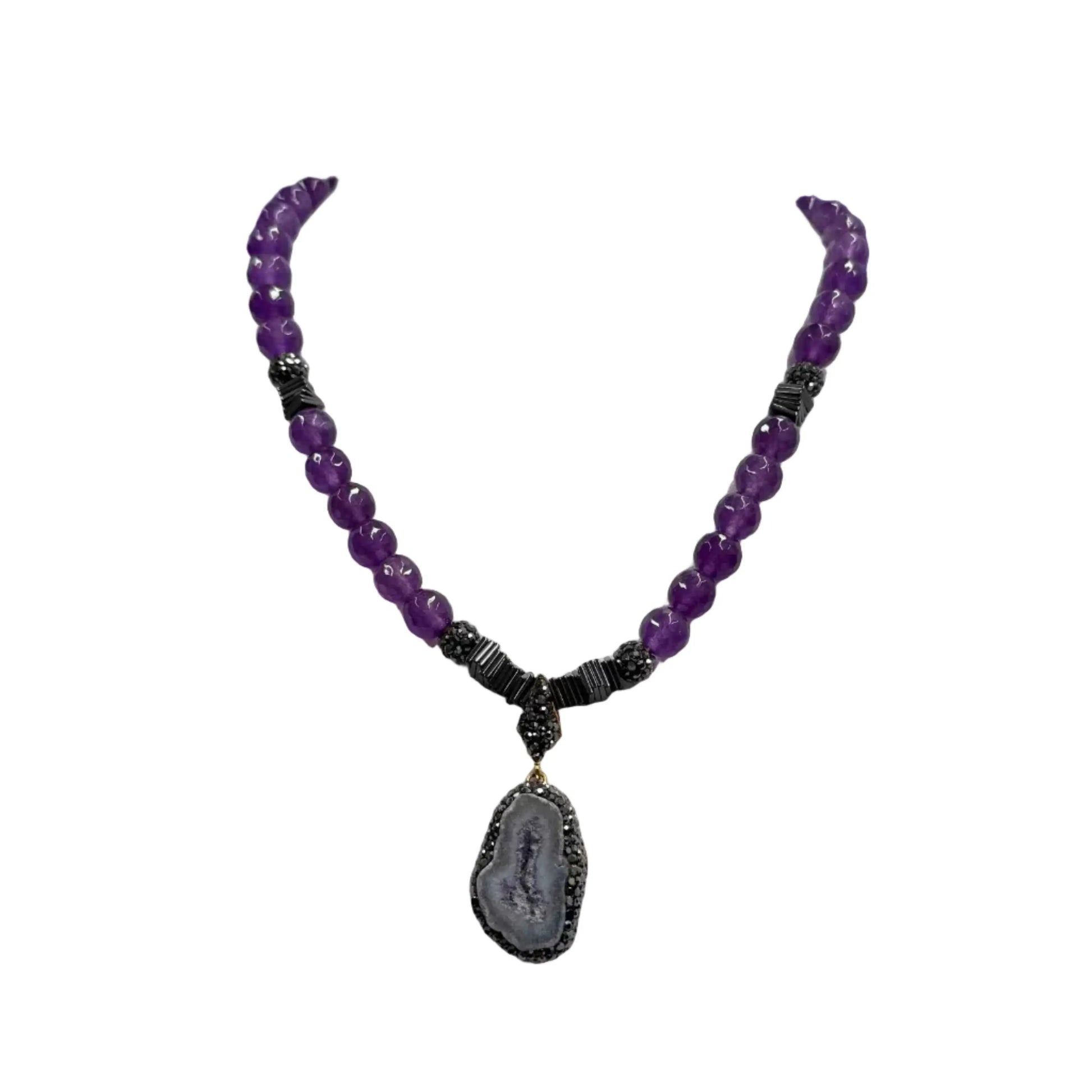 Gold Plated Natural Light Amethyst Pendant & Beaded Necklace Hey Bou