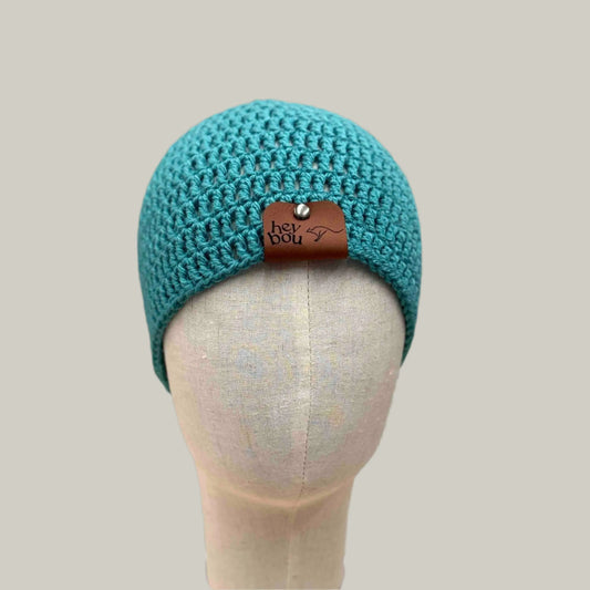 Light Teal Treble Crochet Adult Beanie 53-67cm H 20cm HeyBou - Made by Lisa