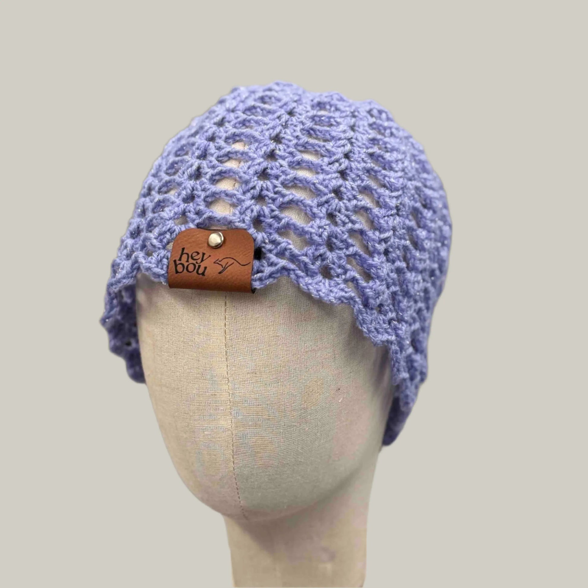 Maeve Open Lace Double Crochet Sparkle XL Adult Beanie 56-75cm H 21cm HeyBou - Made by Lisa