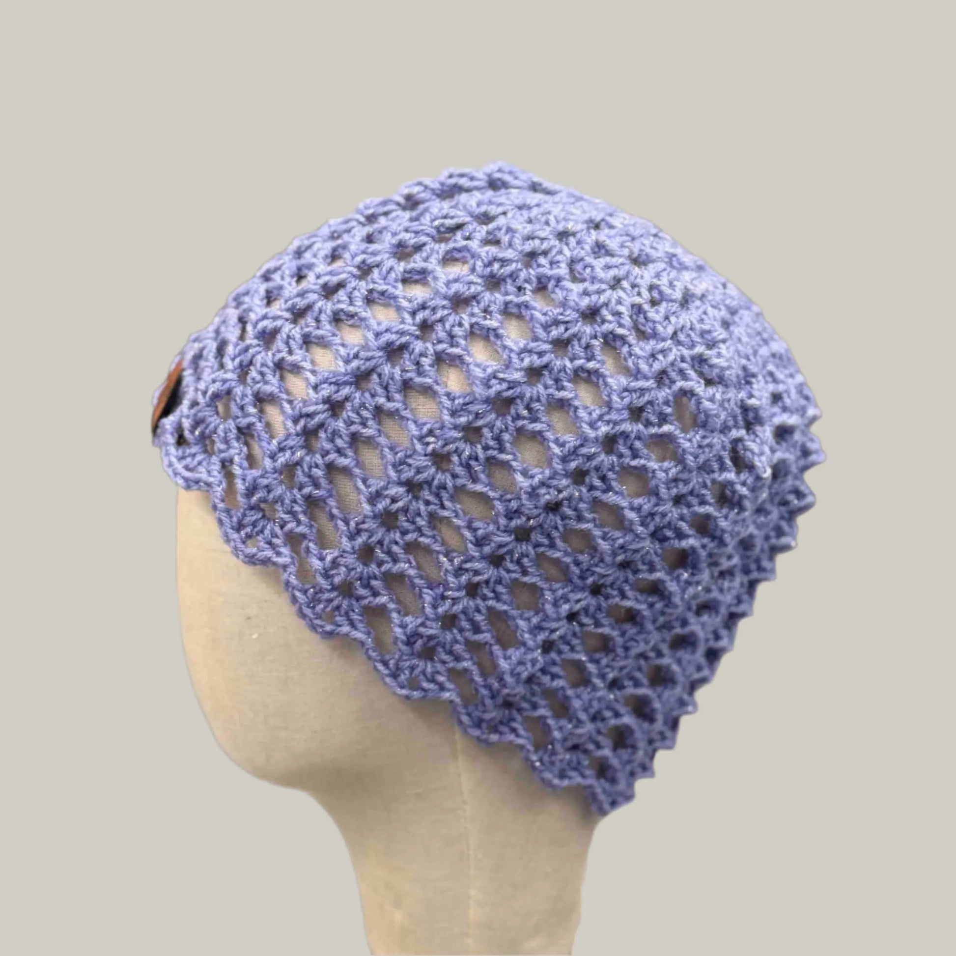 Maeve Open Lace Double Crochet Sparkle XL Adult Beanie 56-75cm H 21cm HeyBou - Made by Lisa