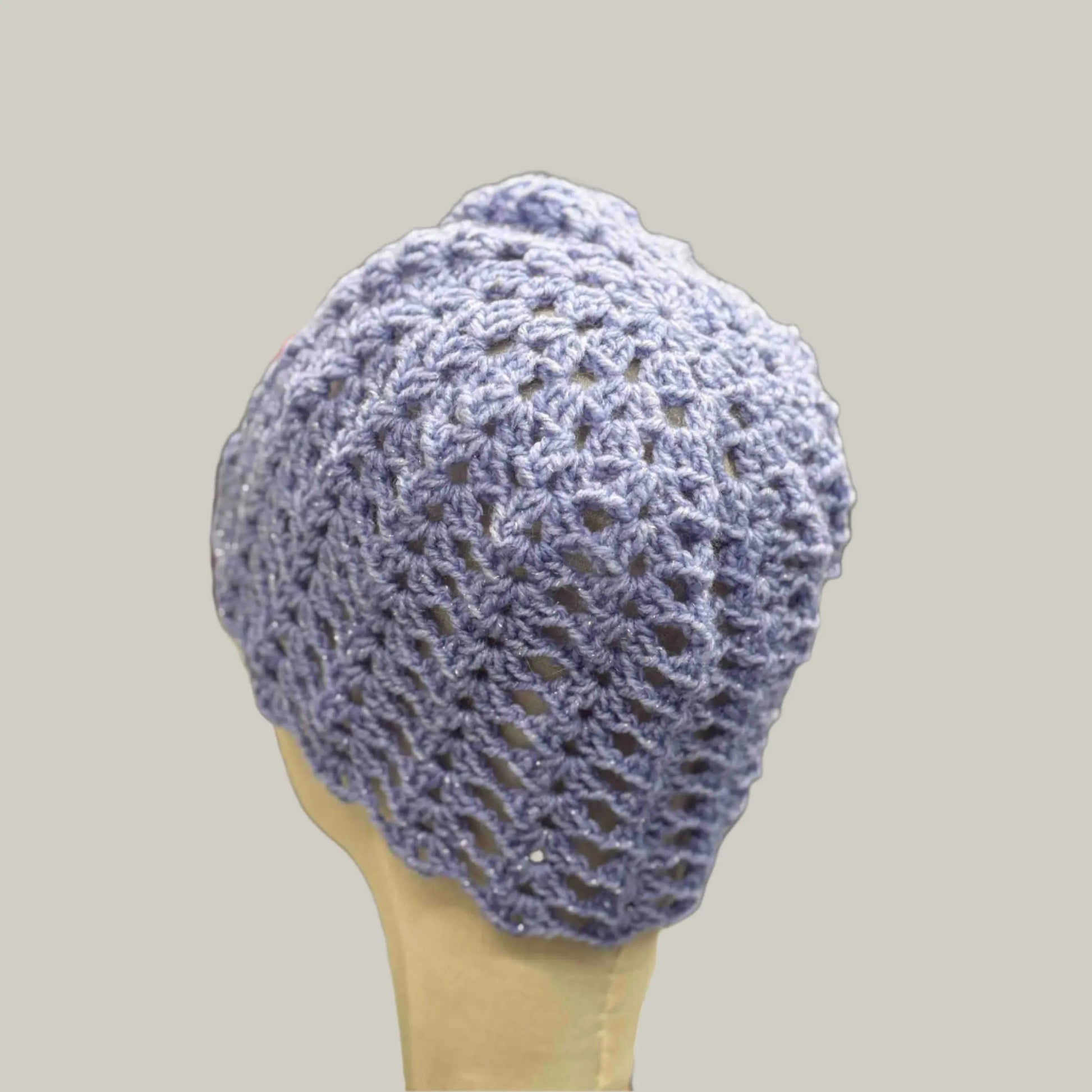 Maeve Open Lace Double Crochet Sparkle XL Adult Beanie 56-75cm H 21cm HeyBou - Made by Lisa