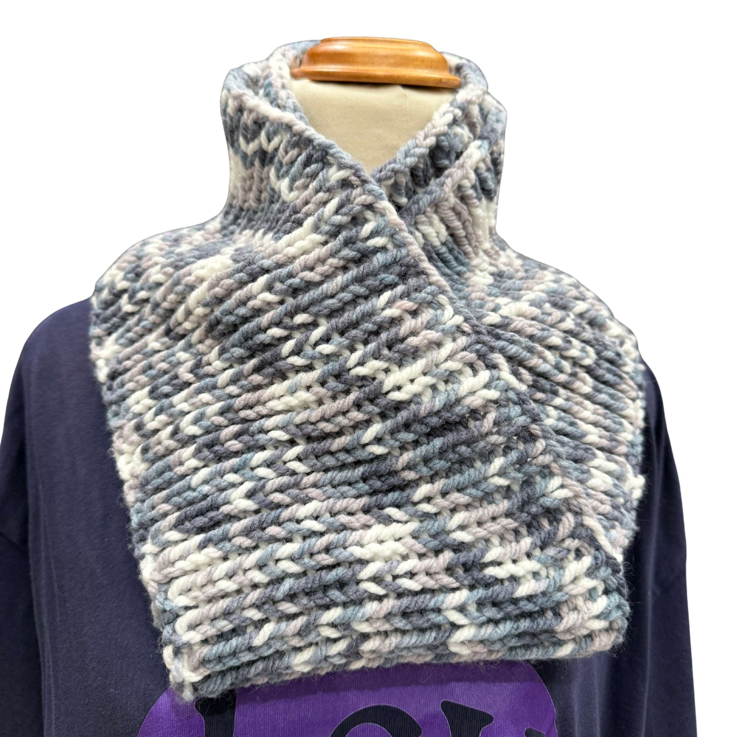 Multi-grey White Circular Knit Scarf 146cm x 17cm HeyBou