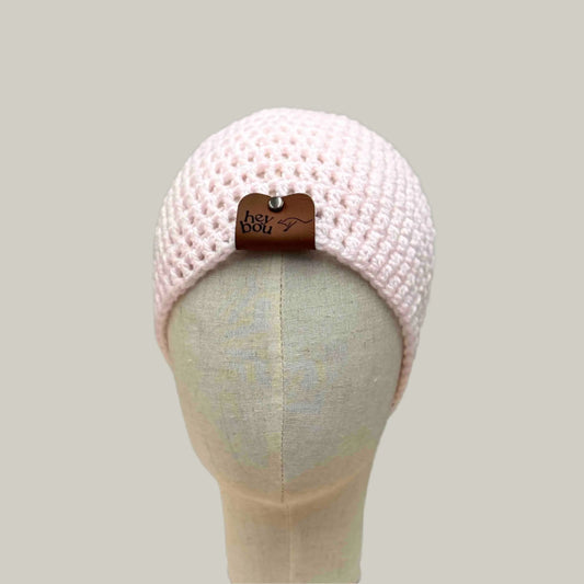 Pale Pink Double Crochet Adult Beanie 54-68cm H 19cm HeyBou - Made by Lisa