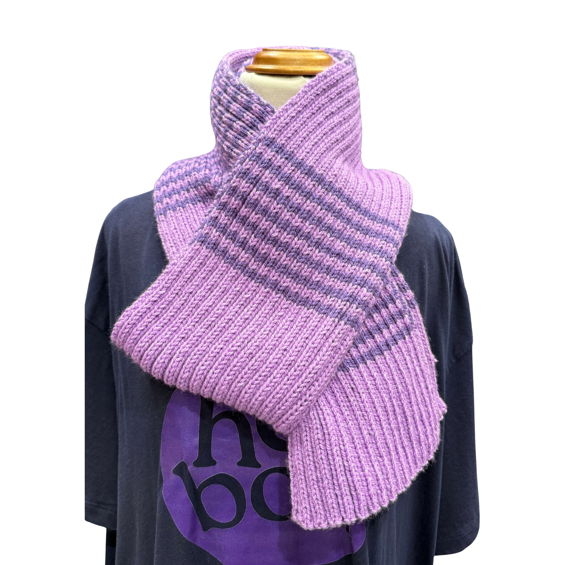 Pink with Purple Stripes Rib Knitted Scarf HeyBou