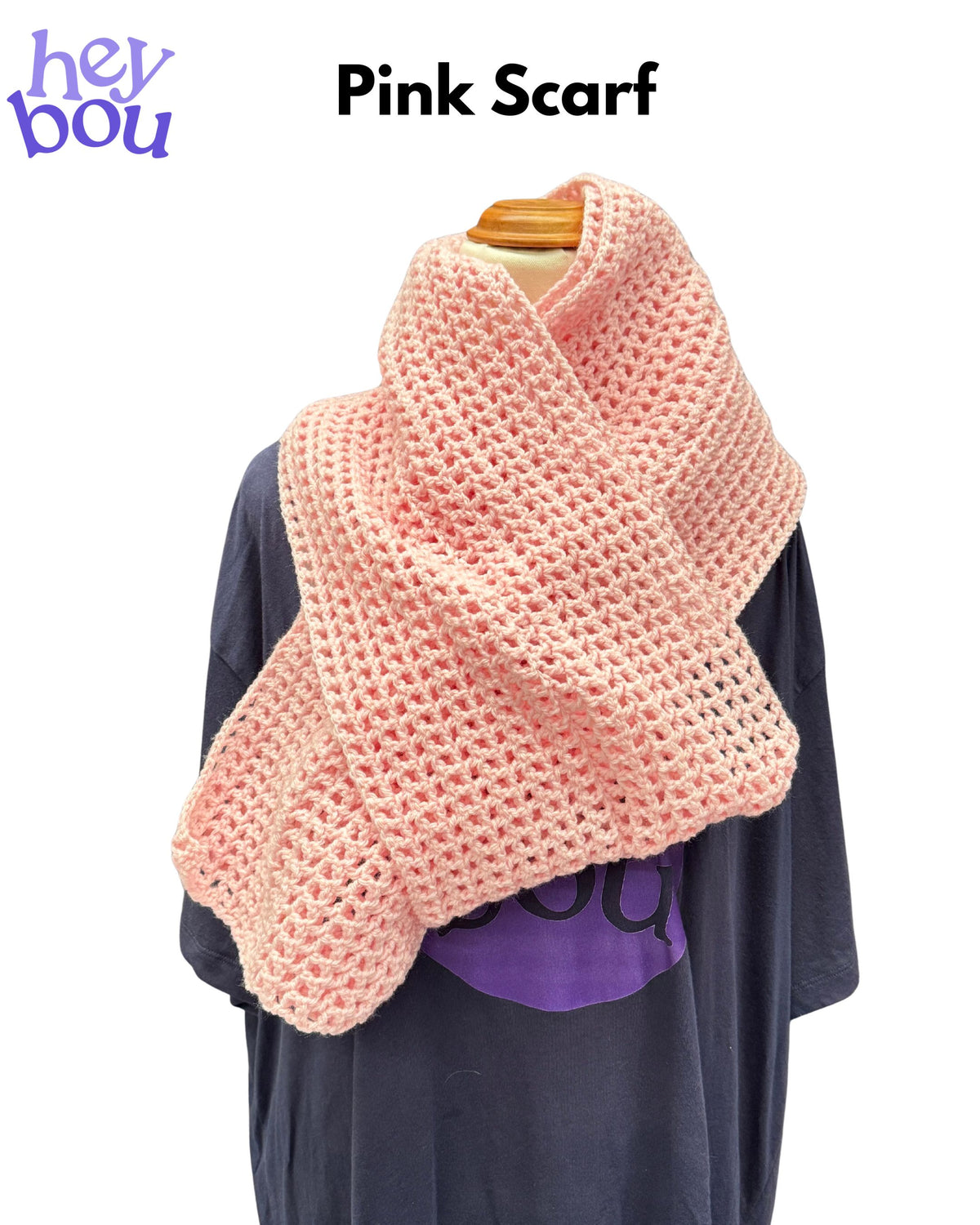 Handmade Pink Crochet Dc Ch Pattern Scarf | Hey Bou