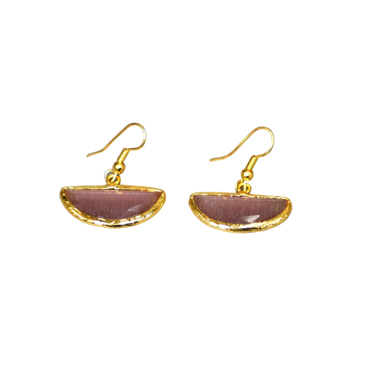 Gold Plated Pink Semi Cat Eye Earrings