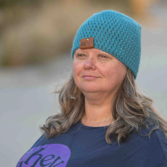 Primo Teal Double Crochet Bulky Adult Beanie 51-68cm H 22cm HeyBou - Made by Lisa