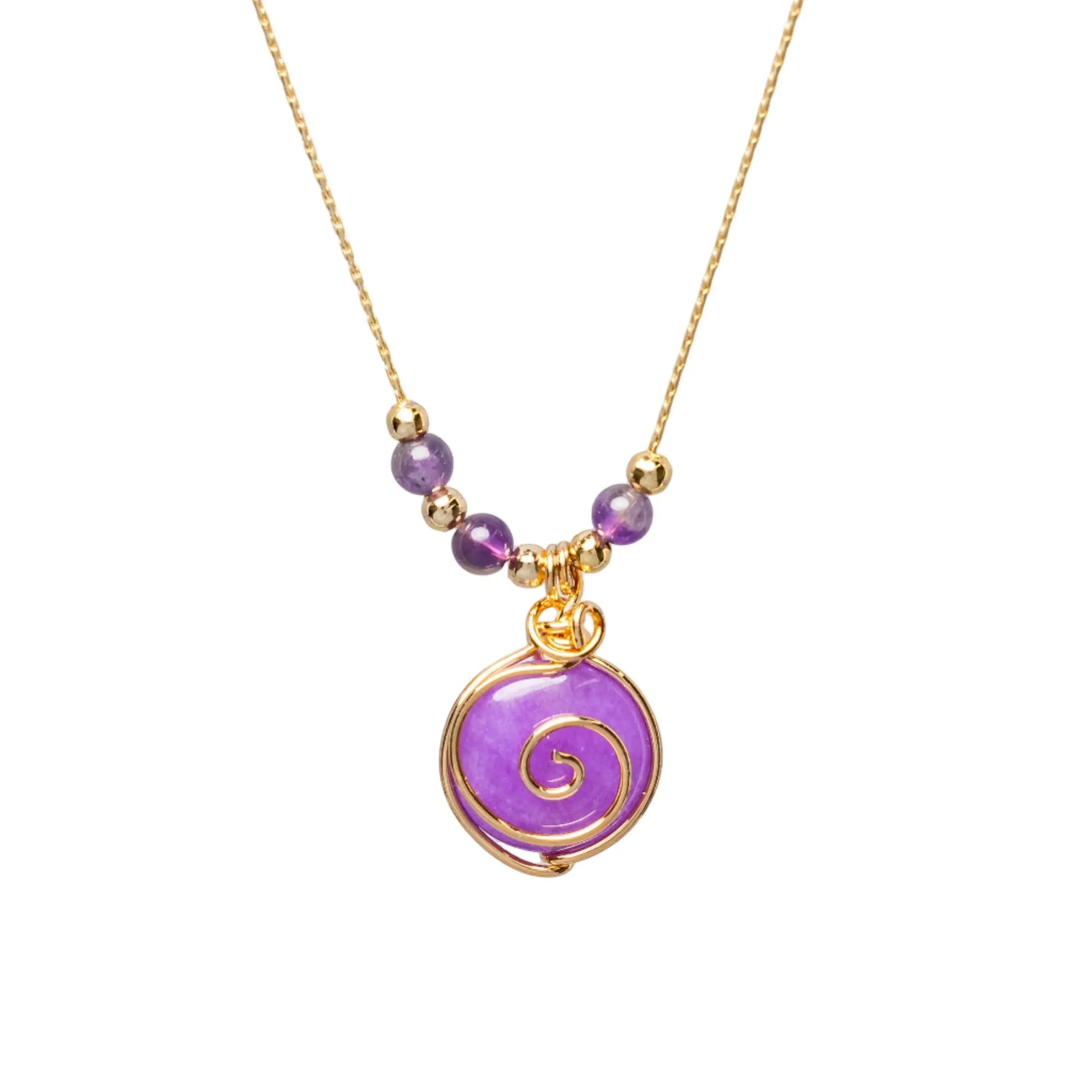 Gold Plated Natural Agate Swirl Classic with Small Beads Necklaces Hey Bou