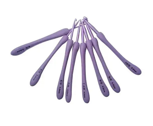 Purple Ergonomic Silicone Handle Aluminium Crochet Hook SET