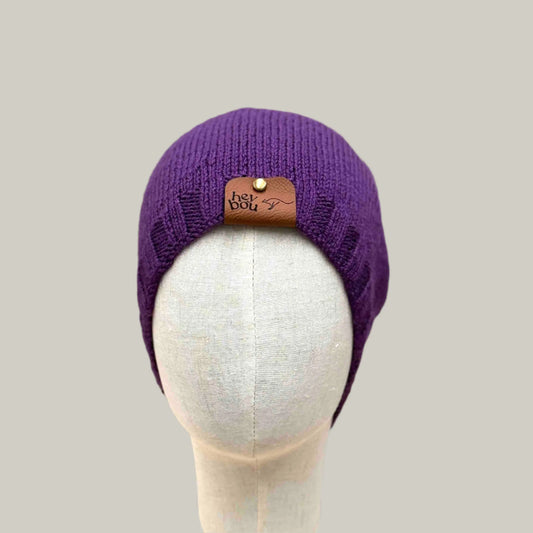 Purple Knit 1" Rib Adult Beanie 47-68cm H 24cm HeyBou