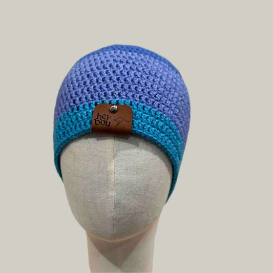 Purple Maeve Blue Double Crochet Sparkle Adult Beanie 54-72cm H 21cm HeyBou - Made by Lisa