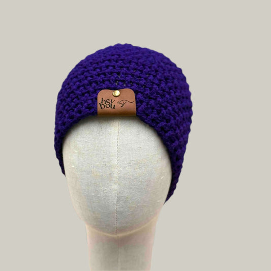 Purple Treble Crochet Moss Rib Adult Beanie 55-70cm H 22cm HeyBou