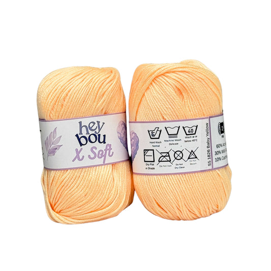 X Soft Yarn, 60% Acrylic, 30% Milk Fibre and 10% Cashmere, 50g Ball HeyBou