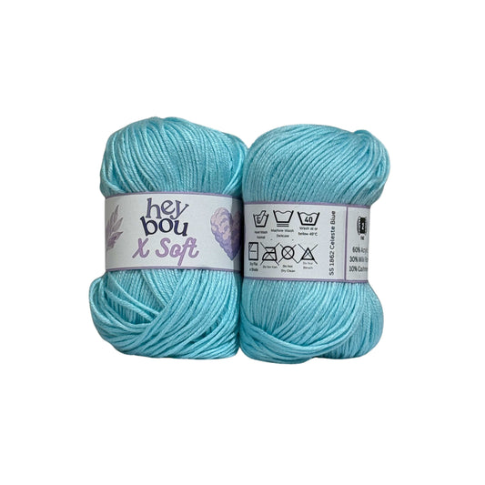 X Soft Yarn, 60% Acrylic, 30% Milk Fibre and 10% Cashmere, 50g Ball HeyBou