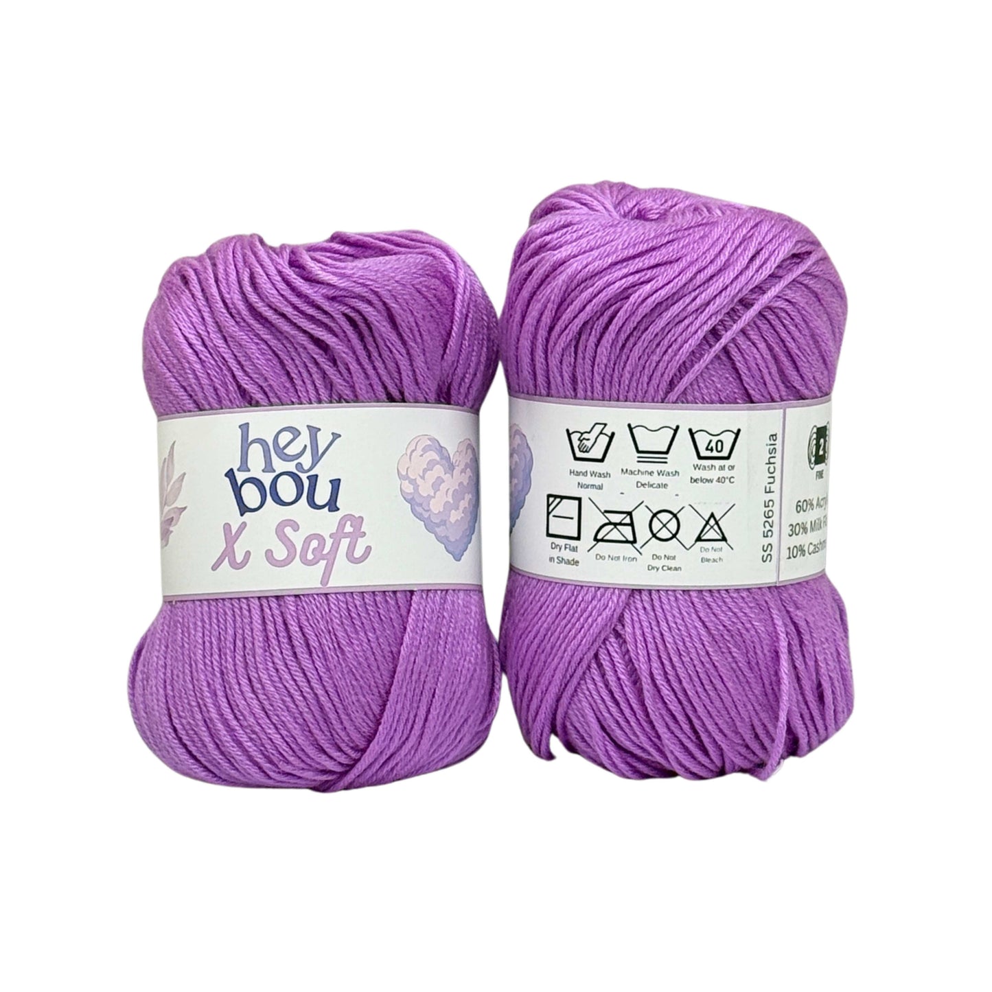X Soft Yarn, 60% Acrylic, 30% Milk Fibre and 10% Cashmere, 50g Ball HeyBou