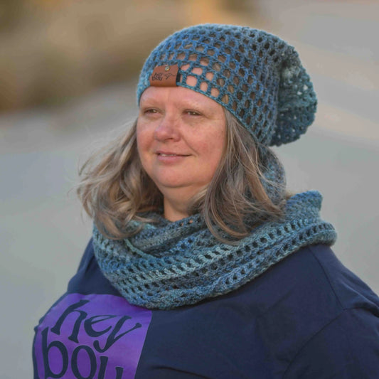Sierra Blue Child/Adult Treble Crochet Slouchy Beanie 48-64cm H 36cm HeyBou - Made by Lisa