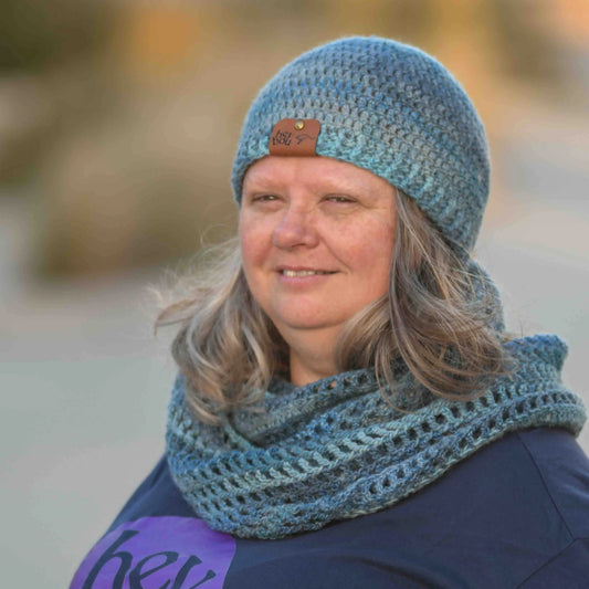 Sierra Blue 2.5cm Rib Adult Double Crochet Beanie 53-67cm H 21cm HeyBou - Made by Lisa