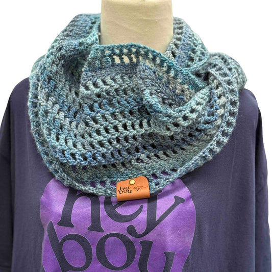 Sierra Blue Treble & Double Crochet Circular Scarf 162cm x 22cm HeyBou - Made by Lisa