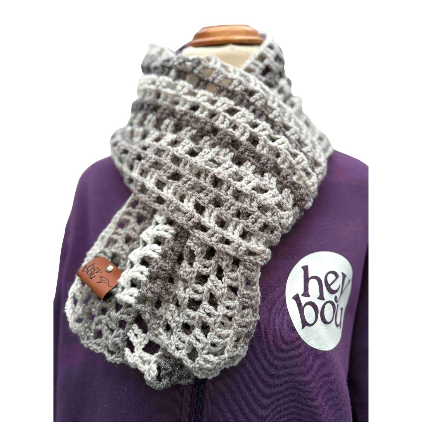 Sparkle Greys Treble Crochet Scarf 182cm x 18cm HeyBou - Made by Lisa