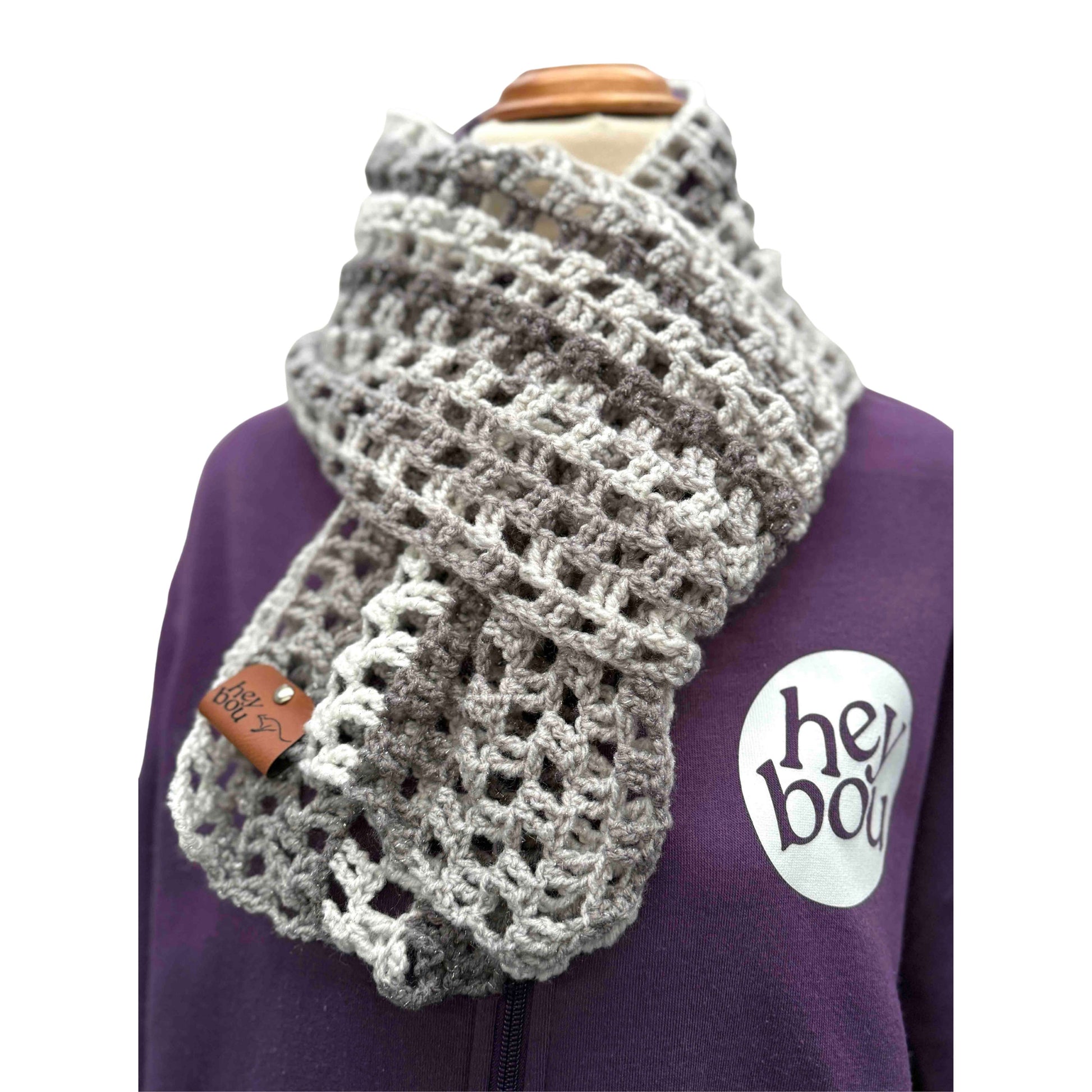Sparkle Greys Treble Crochet Scarf 182cm x 18cm HeyBou - Made by Lisa