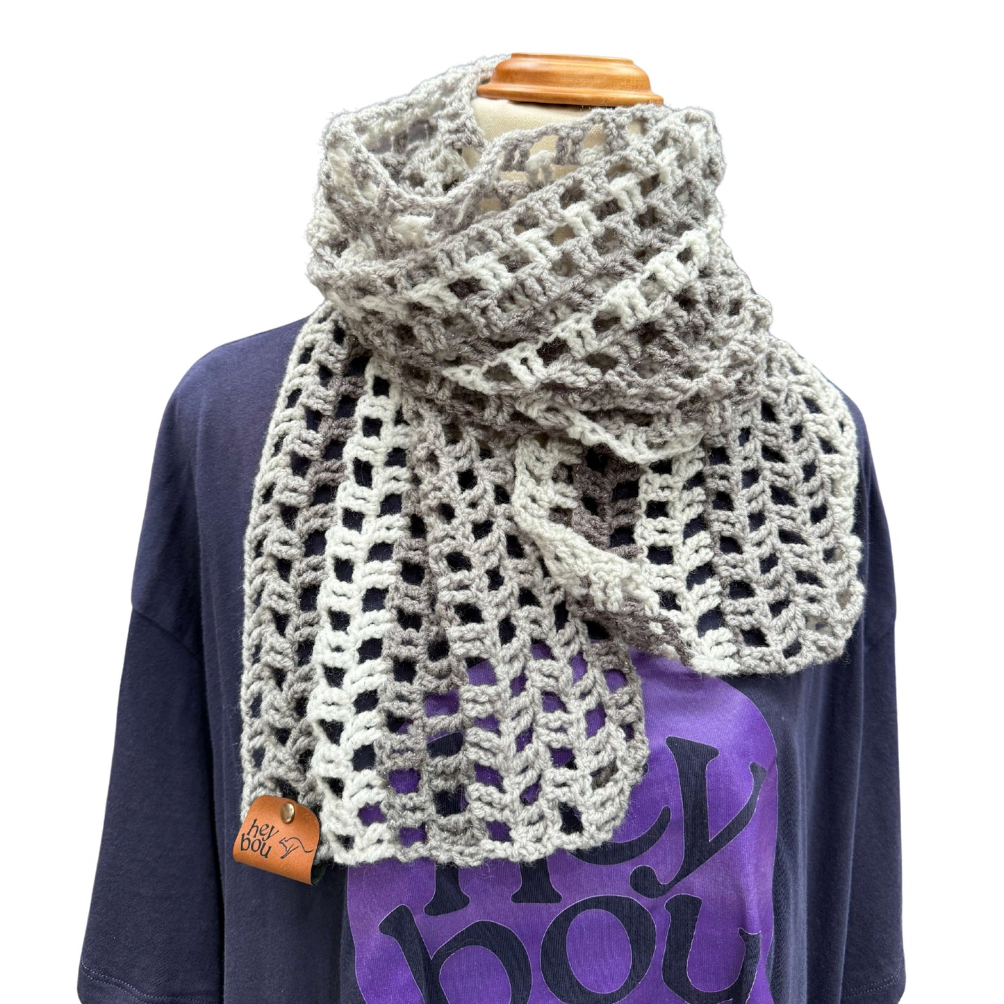 Sparkle Greys Treble Crochet Scarf 182cm x 18cm HeyBou - Made by Lisa