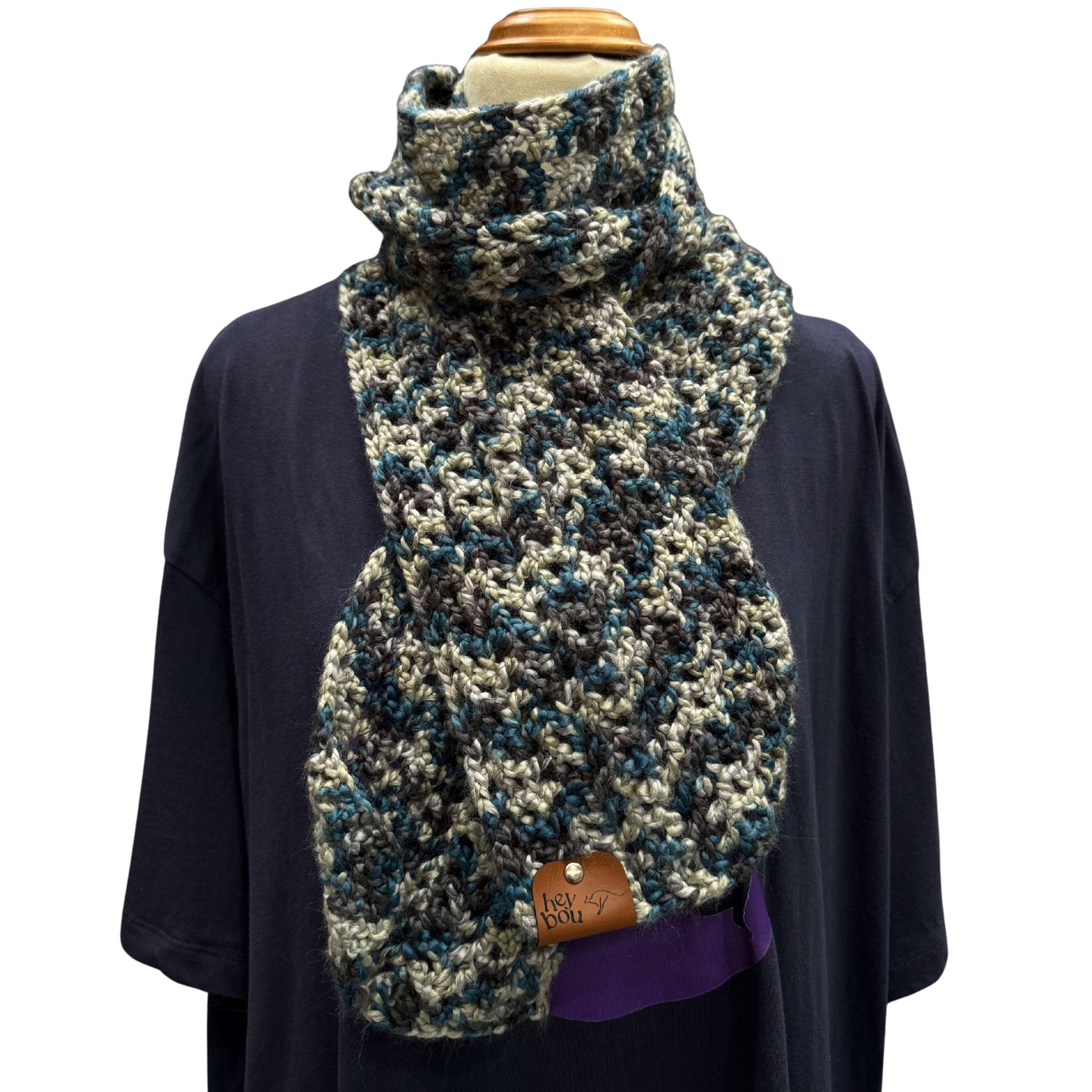 Teal & Grey Soft Double Crochet Scarf 148cm by 16cm HeyBou - Made by Lisa