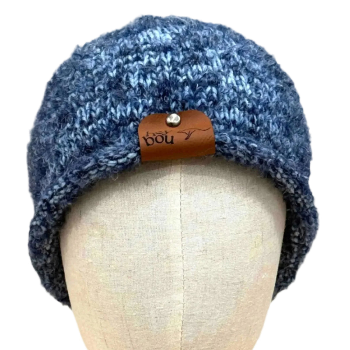 Two Tone Blue Rolled Knitted Adult Fluffy Beanie 50-65cm W 25cm H HeyBou - Made by Lisa