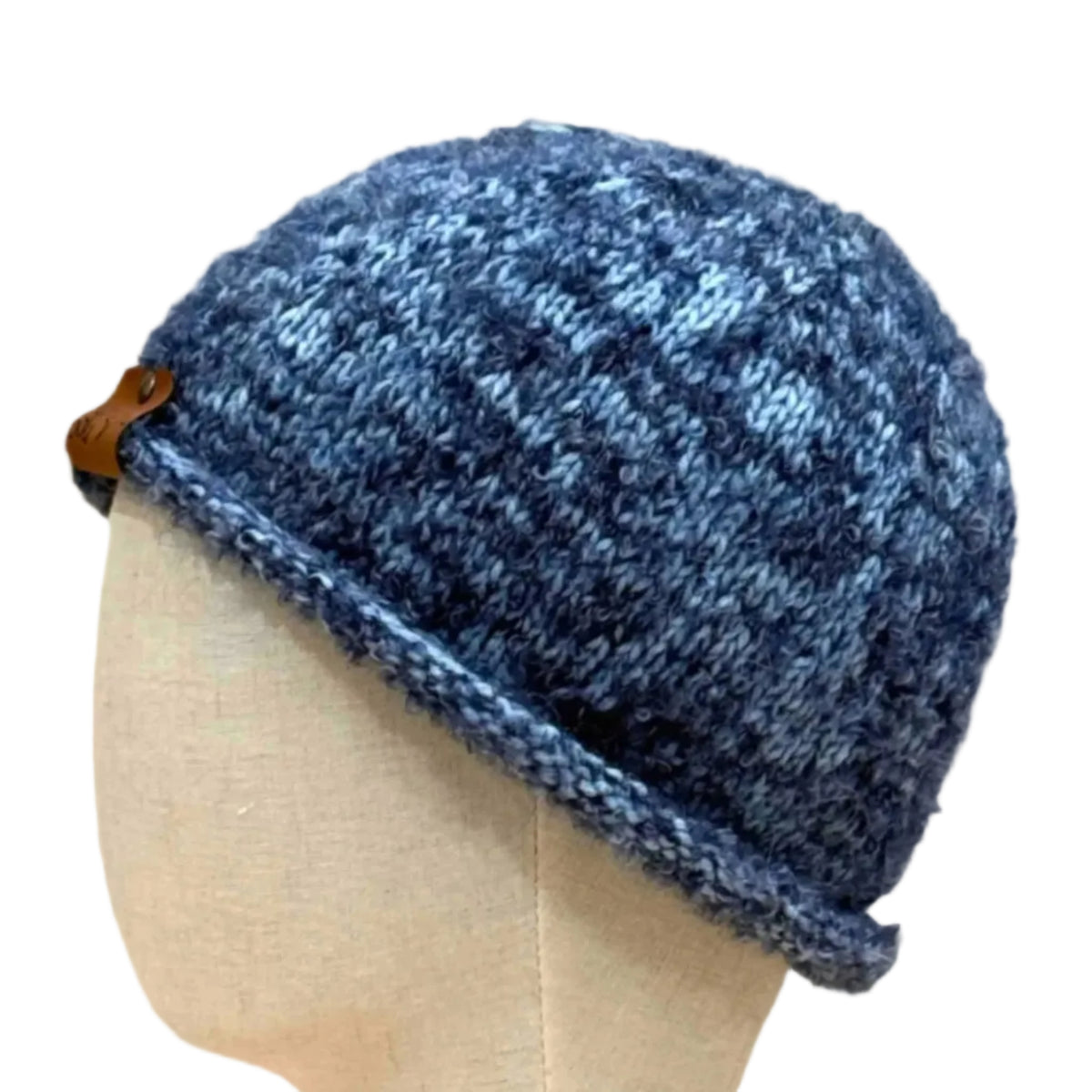 Two Tone Blue Rolled Knitted Adult Fluffy Beanie 50-65cm W 25cm H HeyBou - Made by Lisa
