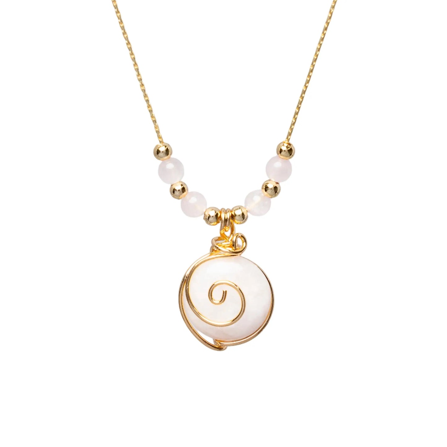 Gold Plated Natural Agate Swirl Classic with Small Beads Necklaces Hey Bou