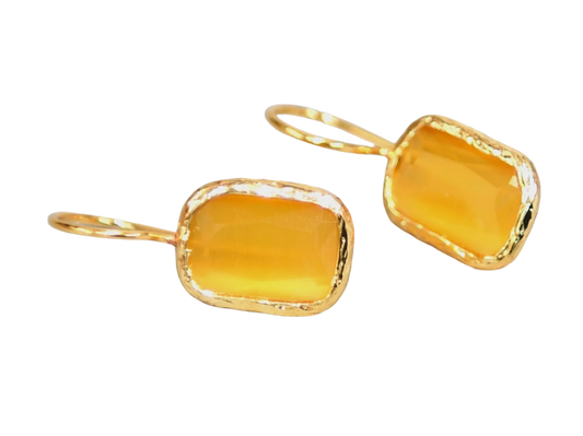 Gold Plated Yellow Rectangular Cat Eye Earrings Hey Bou